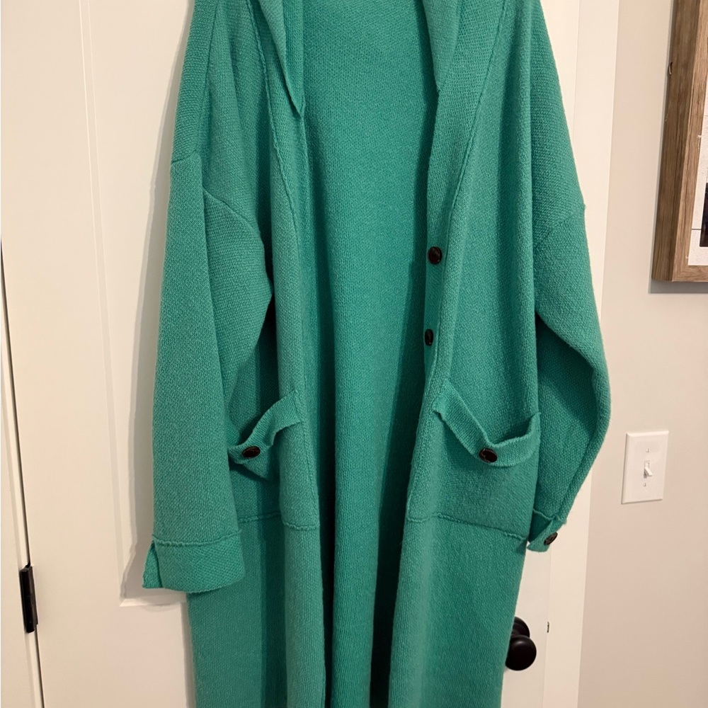 Green Long Button Cardigan